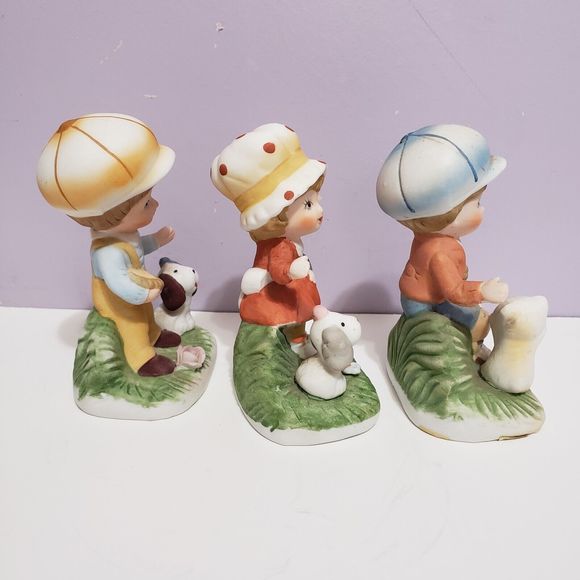 Homco Trio Children / w Pets Bisque Porcelain Figurines - Picture 2 of 10